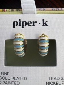 Authentic Piper K Turquoise 14k Gold Plated Hoop Earring Nickel Free Hand Painted