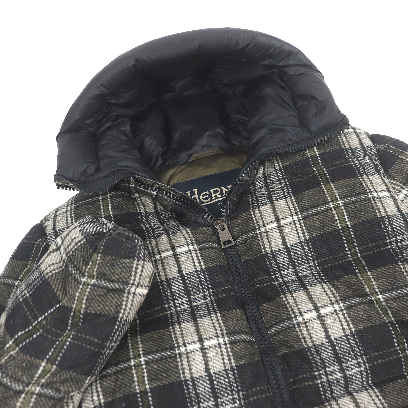 Herno Down jacket Check Pattern Hooded Black brow… - image 2