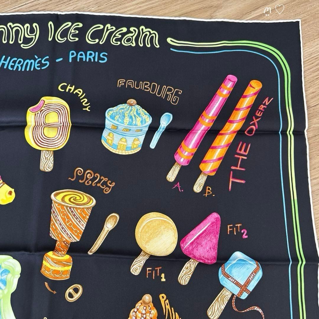 HERMÈS Carré 70 Funny Ice Cream Silk Scarf 66cm Black Multi-Color Excellent thumbnail 6