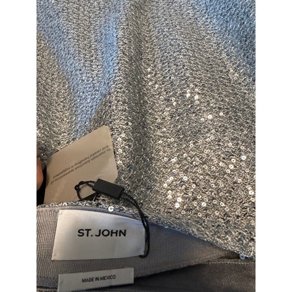 St John Collection Silver Sequin Knit Midi Skirt Size 4 NWT image 7