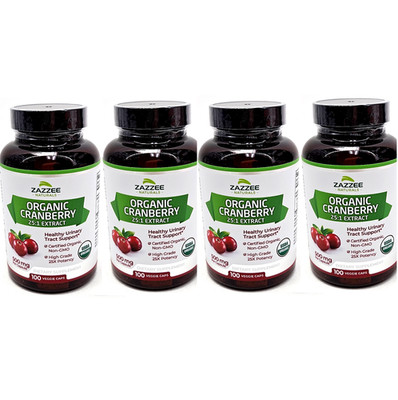 4 Cranberry Extract USDA Organic Zazzee Natural 12500mg 100x4 Concentrate Lot of