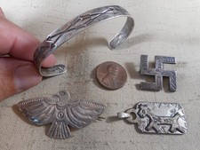 Collection of silver FRED HARVEY era jewelry THUNDERBIRD WHIRLING LOG