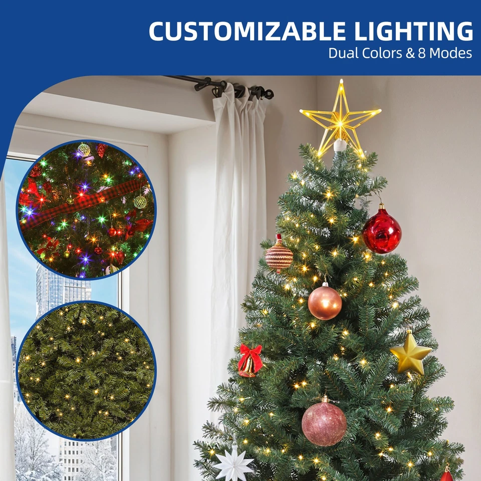 7.5ft Green Pre-Lit Spruce Artificial Hinged Christmas Tree w/ 1450 Branch Tips - Image 4 of 4