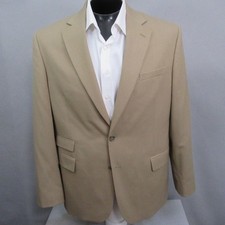Claiborne Mens Sport Coat 44R Solid Tan Wool Blend Single Vent