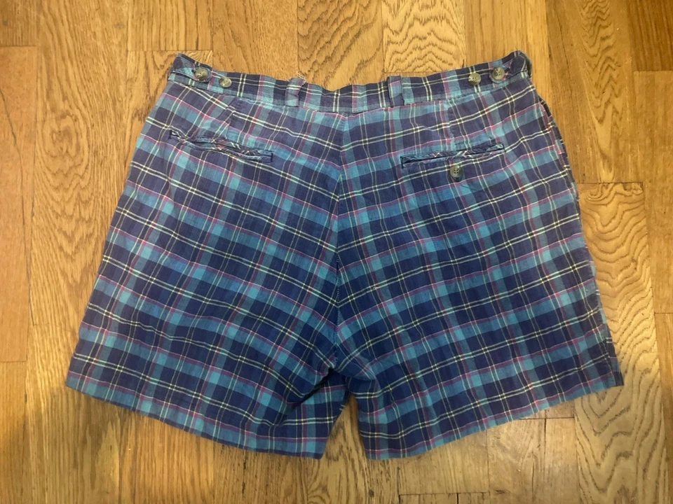 Jantzen Madras Shorts Plaid Men's Blue Purple Yellow Teal Used Good 36 Golf - Image 3 of 3