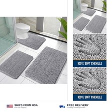 OLANLY Bathroom Rugs Sets 3 Piece, Soft Absorbent Chenille Bath Mats and U-Sh...