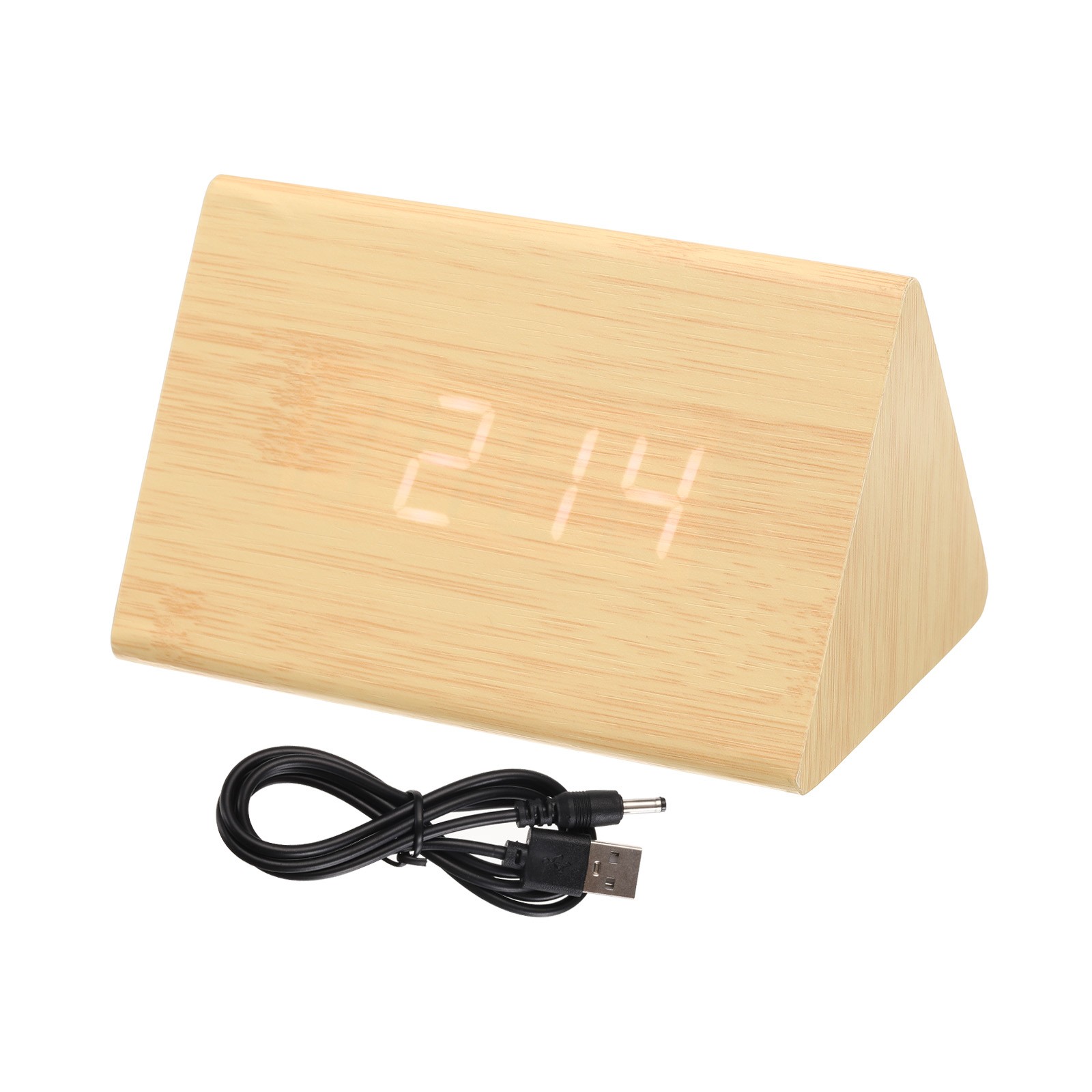 Wooden Alarm Clock with White Digits, Bamboo Digital Alarm Clocks for Bedrooms