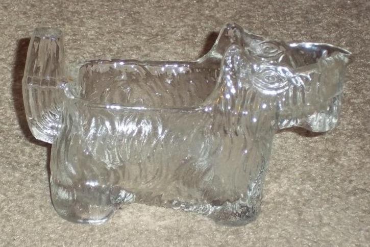 VINTAGE CLEAR GLASS SCOTTIE DOG CANDY DISH / CREAMER