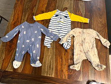 0-3M Unisex Baby Cotton Clothing Lot: 3 Bodysuits, 2 Footed Sleepers, Pants