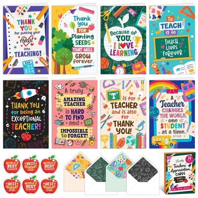 Decorably 24 Pack 4x6in Teacher Appreciation Cards 4x6 inches, Multicolor 