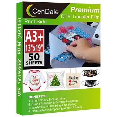 CenDale Premium DTF Transfer Film 13''x19'' - A3 Plus 50 Sheets Double-Sided Ma...