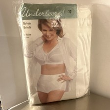 Underscore Nylon Briefs Panties Women's 10 Vintage Granny Underwear 3-Pack White