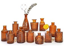 12Pcs Glass Bud Vase Set Small Dark Brown Flower Vase Centerpieces Bud Vases