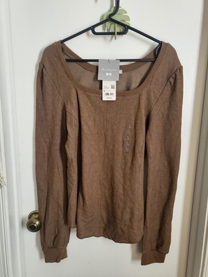 Mame Kurogouchi Uniqlo Heattech Woman's Top Size US L Brown Waffle Wool Blend
