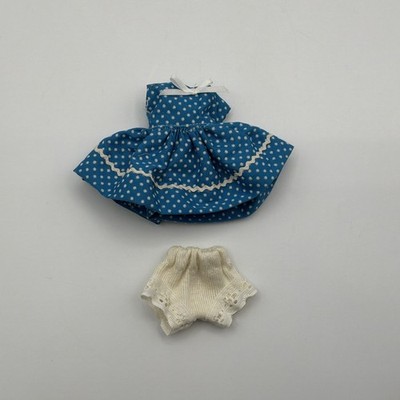 Vintage Betsy McCall 8  Doll Dress Bloomers Blue Polka Dot Outfit Snap Back