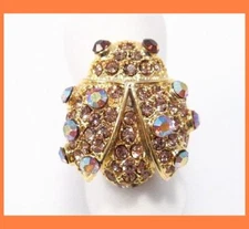LADYBUG AUSTRIAN RHINESTONE CRYSTAL COCKTAIL RING GOLD