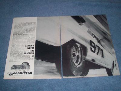 1963 Goodyear Tires Vintage 2pg Ad ''Action's Where the Traction Is''  Racing
