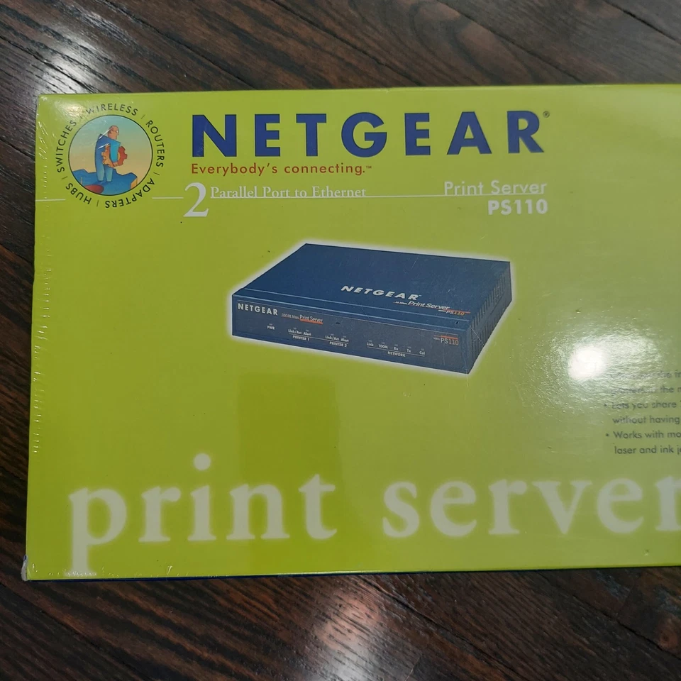 NETGEAR PS110 10/100 PARALLEL 2-PORT PRINT SERVER ULAT-13 Printer Sharing Sealed - Image 2 of 4