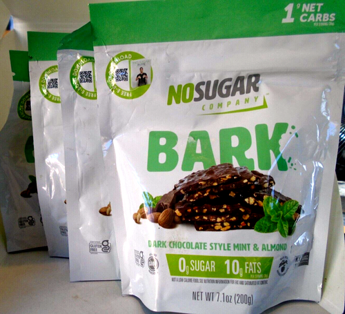 No Sugar Company Keto BARK Dark Chocolate Mint & Almond, 7.1oz 4-BAGS