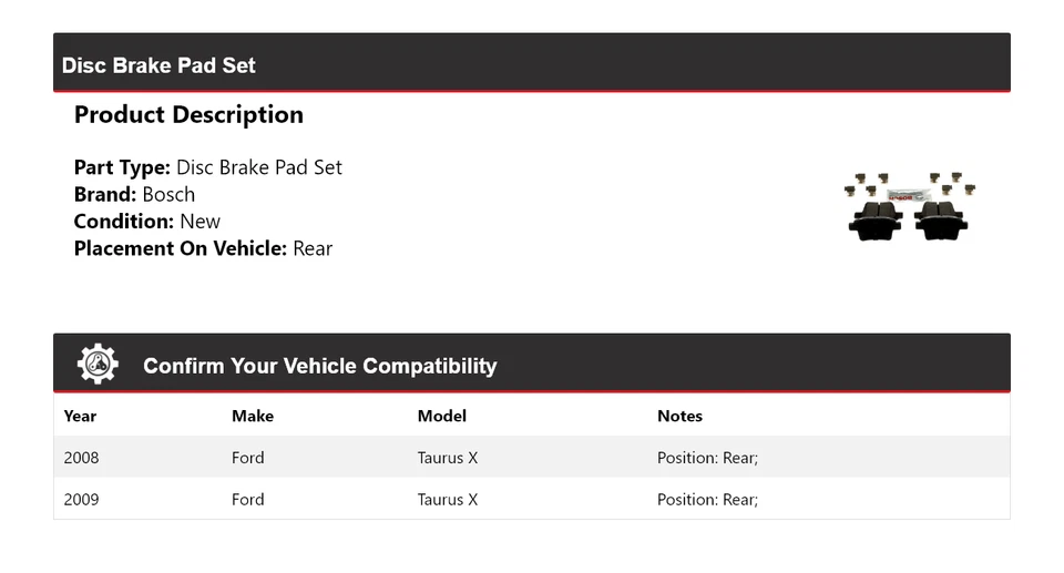 Pastillas de freno de cerámica azul con herrajes traseras para Ford Taurus X Bosch 2008-2009 Foto 2 de 4