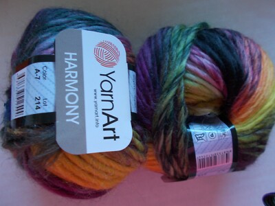 YarnArt Harmony wool blend roving yarn, Multi A-7, lot of 2, (87 yds each)