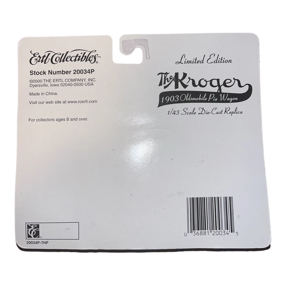 ERTL COLLECTIBLES 1/43 THE KROGER 1903 OLDSMOBILE PIE WAGON Die-cast Red 2000 - Image 2 of 2