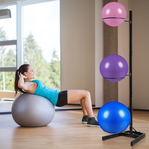 Stability Ball Rack Exercise Ball Stand Gym Ball Storage Stand 3 Balls Capacity