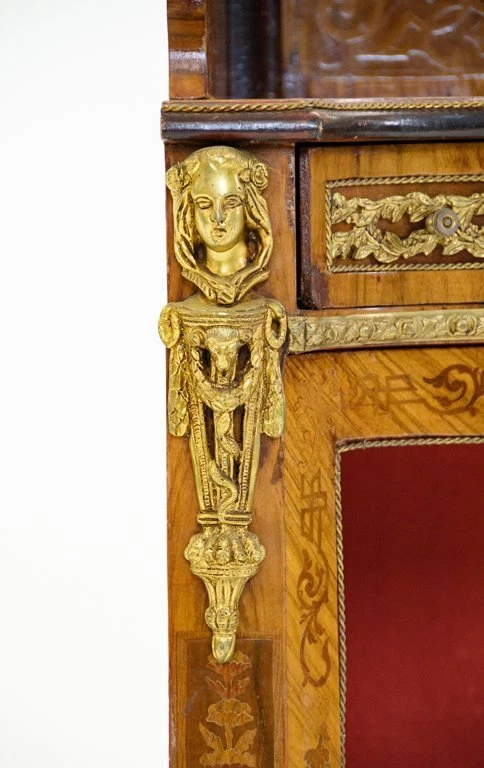 Antiguo gabinete, en corniere, metal dorado, ¡marquetería montada estilo francés!! Foto 3 de 4