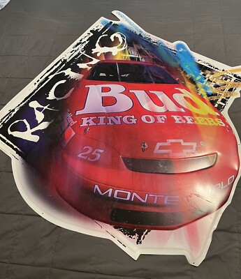 Budweiser Racing Monte Carlo Bud  King of Beers  Approx 38 X40  Metal Sign RARE