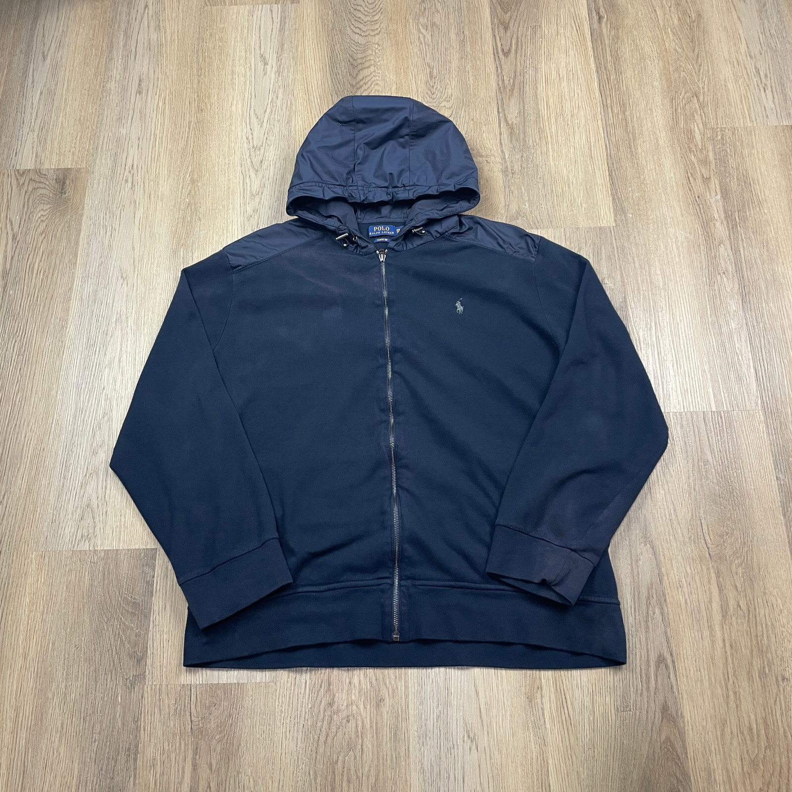 Polo Ralph Lauren giacca uomo 2XL blu estate costina full zip cappuccio pony