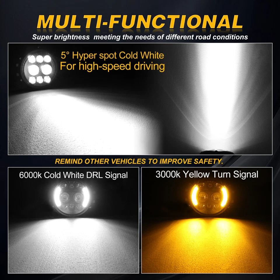 Barra de luces LED redondas de 2x 7" para trabajo de conducción DRL Turn OffRoad para Jeep JK JL Foto 2 de 4