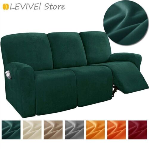 Velvet Stretch Recliner Sofa Covers Non-slip Protector Armchair Cover 1/2/3 Seat - Picture 1 of 42