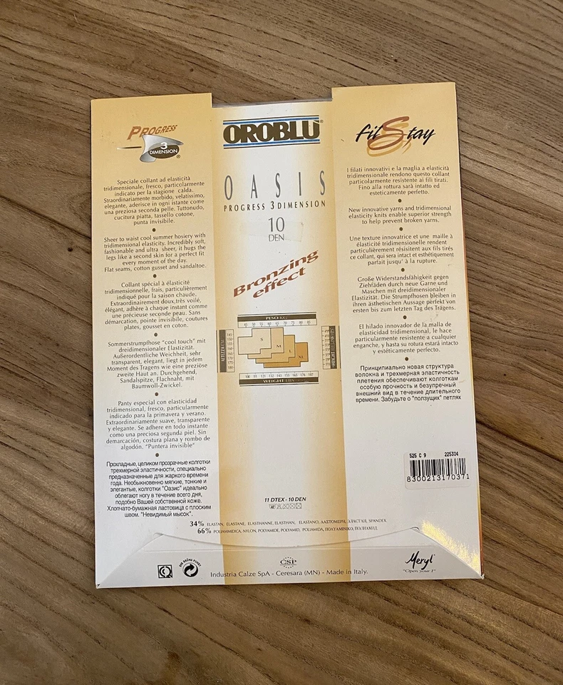 OROBLU OASIS Fit Stay 3 Dimensional Honey Panty Hose Tights SZ M 10 Den Sheer - Image 3 of 4