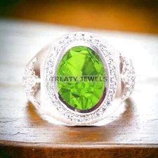 Peridot Oval Cut Gemstone With 925 Sterling Silver Ring For Men's #A456 *