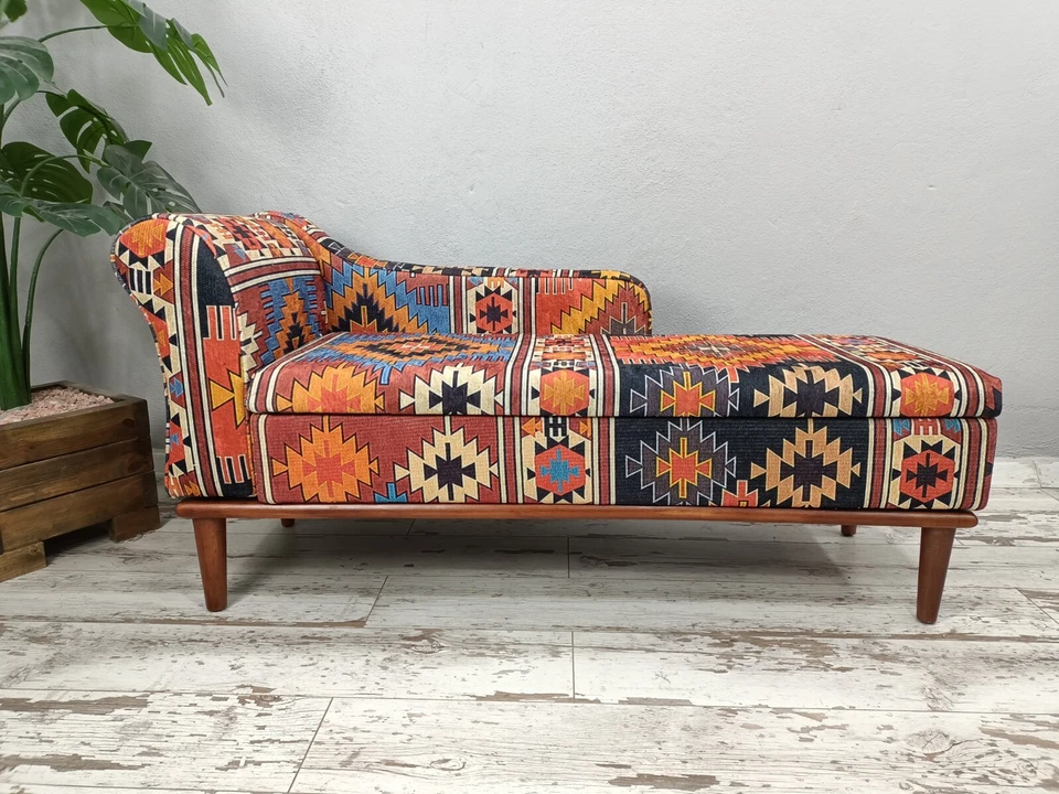 Upholstered chaise lounge, Living room sofa, Aztec chair, Lounging chair, - Image 3 of 4