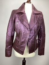 Joe Browns 100% Leather Biker Jacket Purple Size 8 Shimmer Effect Corset Ties