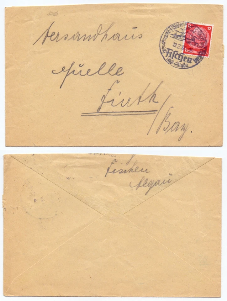 124818 - Beleg - Sonderstempel Fischen (Allgäu) 19.2.1936 nach Fürth - Bild 1 von 1