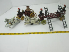 Vintage Cast Iron Fire Wagons Ladders Fire Fighters White Horses Collectible
