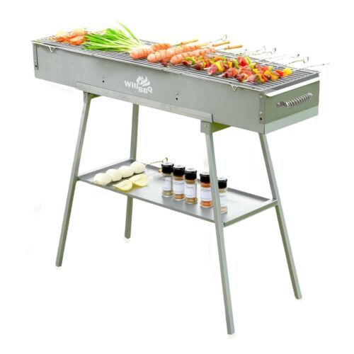 WillBBQ Charcoal BBQ Portable Hibachi Grill for Skewer and Kebabs 100(L)x26(W)cm - Picture 1 of 13