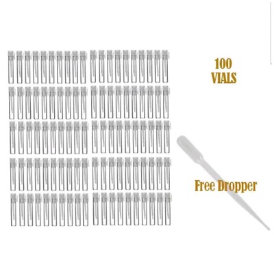 100 Pcs Glass Perfume Sample Vials, 1 ml Small Bottles 8X35 mm Vials, Stick-On