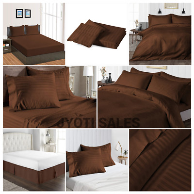 Bedding Collection Egyptian Cotton 1000 OR 1200 TC Chocolate Stripes Select Item