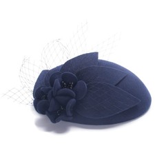 Womens Socialite Flower Black Pearl Wool Felt Fascinator Pillbox Tilt Hat