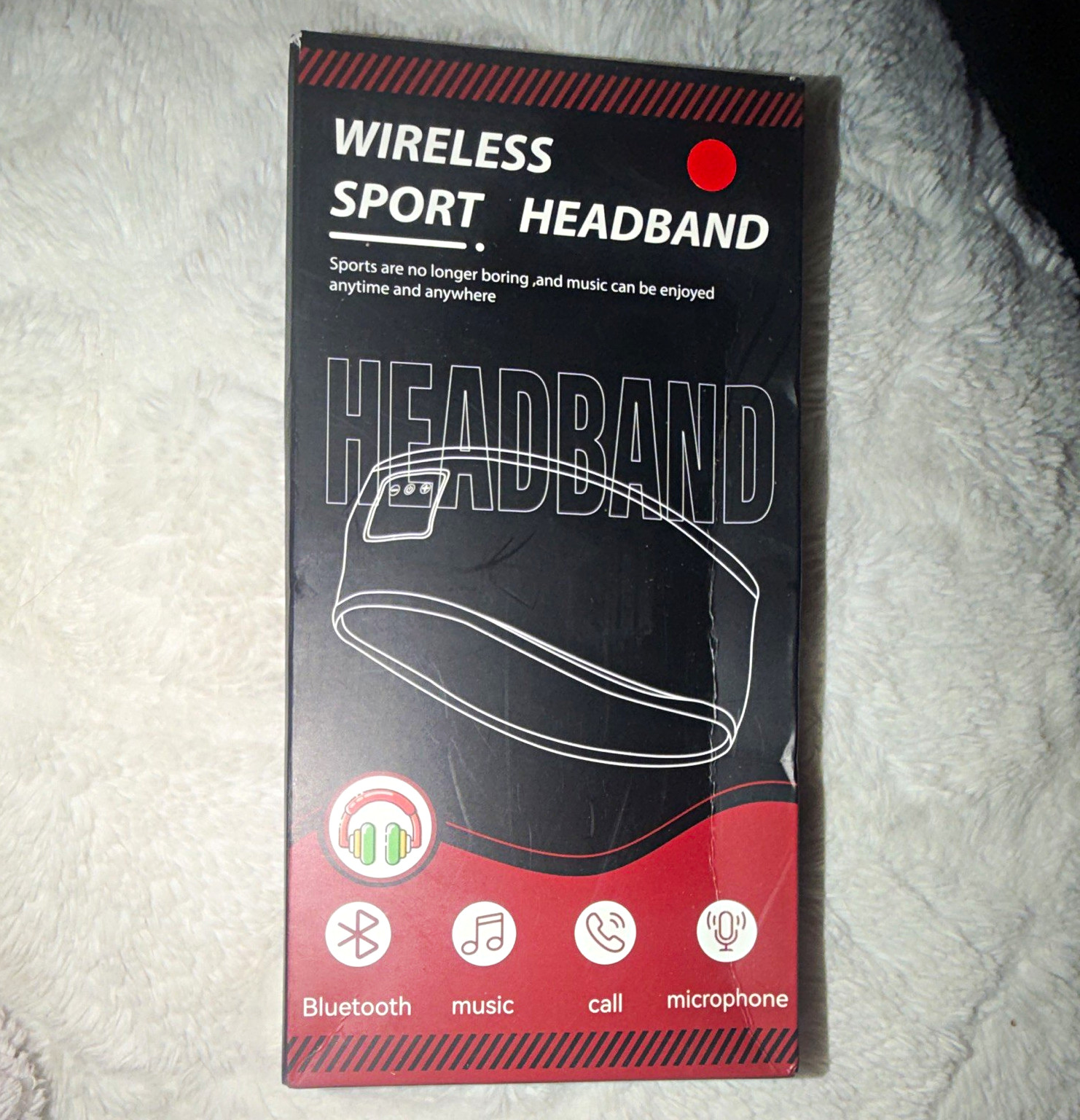 Sport Headband Sleep Headphones Bluetooth Wireless Built-In Mic, Black/Red