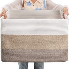 108L Large Cotton Rope Basket, Rectangle Woven Baskets for Storage, Nursery B...