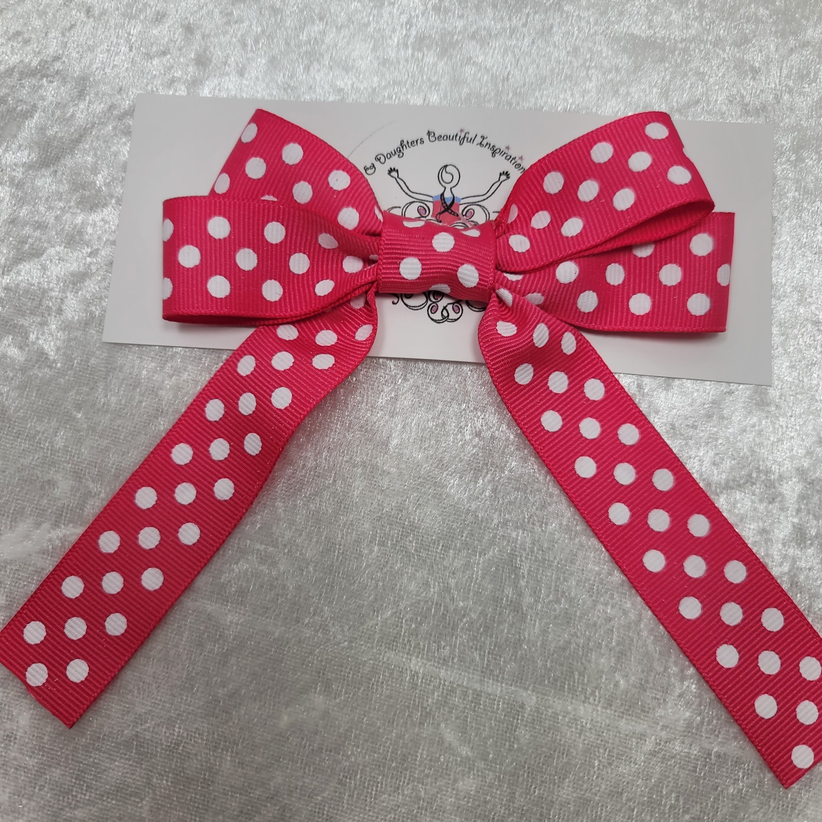 Sale Handmade Beautiful Hotpink D.S. Bow w/White Dots Girls/Women Hair Clips - Image 5
