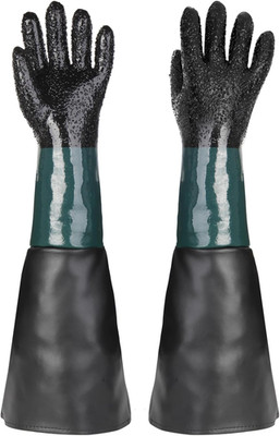 23.6 Sandblasting Gloves Double Layer Protective PU Rubber for Sandblast Cabinet
