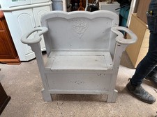 Monks Bench Seating Storage Back & Arms Grey Painted Vintage Retro