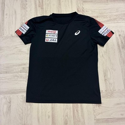 ASICS Japan Wrestling Team Sponsor Training T-Shirt Black L Team Issued Rare