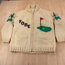 true vtg 50s 60s Fore Golfer golf cowichan zip cardigan sweater MEDIUM / LARGE
