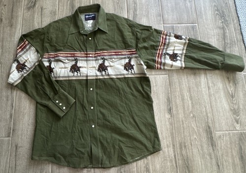 Camisa De Colección Wrangler Perla A Presión XL Vaquero Rodeo Caballos Western Yellowstone Años 90